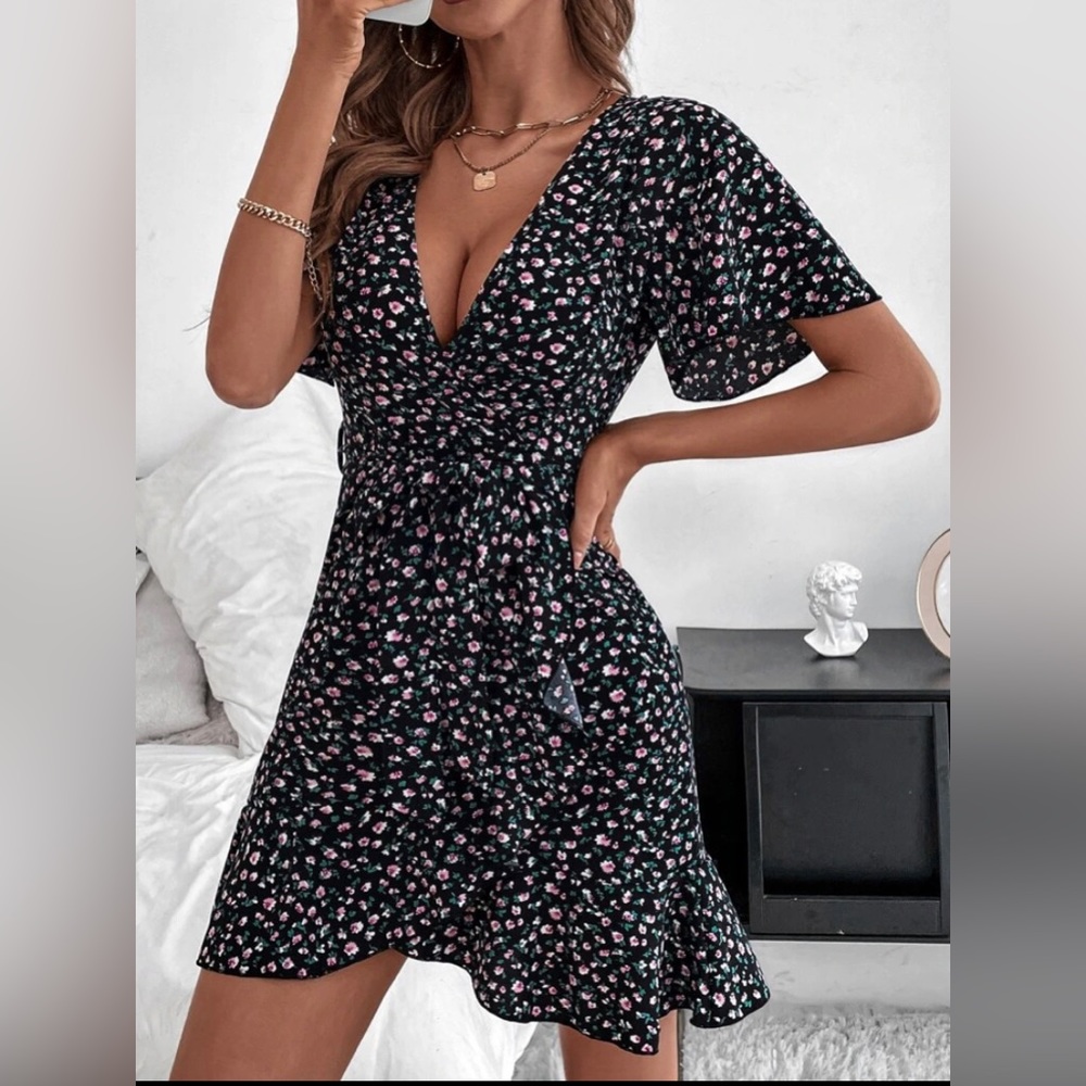 Plunging neck floral dress